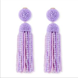 Oscar De La Renta Short Beaded Silk Tassel C Earrings (Clip-On) in Lavendar
